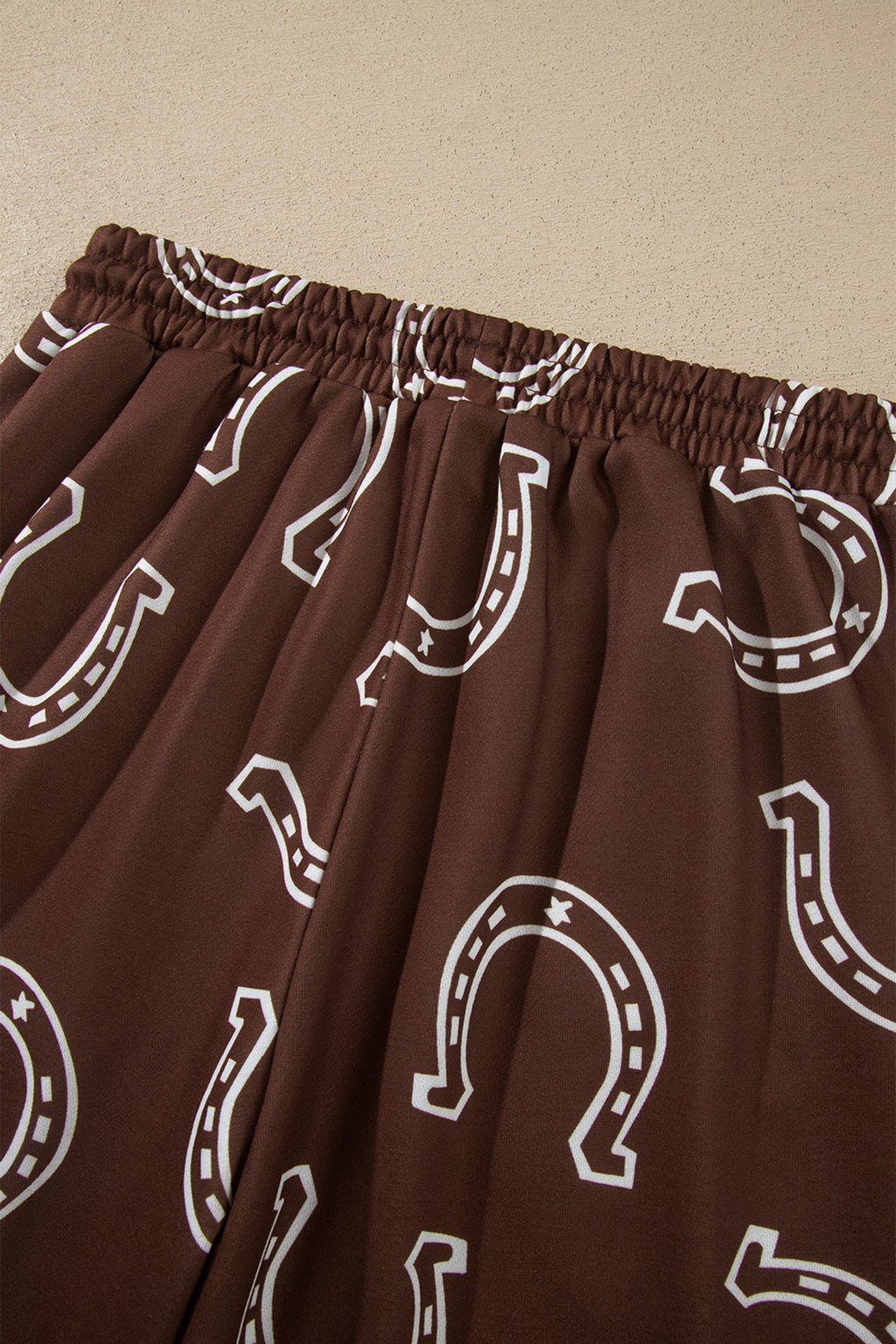 Brown Western Print Elastic Waist Pocket 2pcs Pant Set
