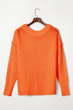 Orange Ribbed Knit Round Neck Slouchy Chunky Sweater