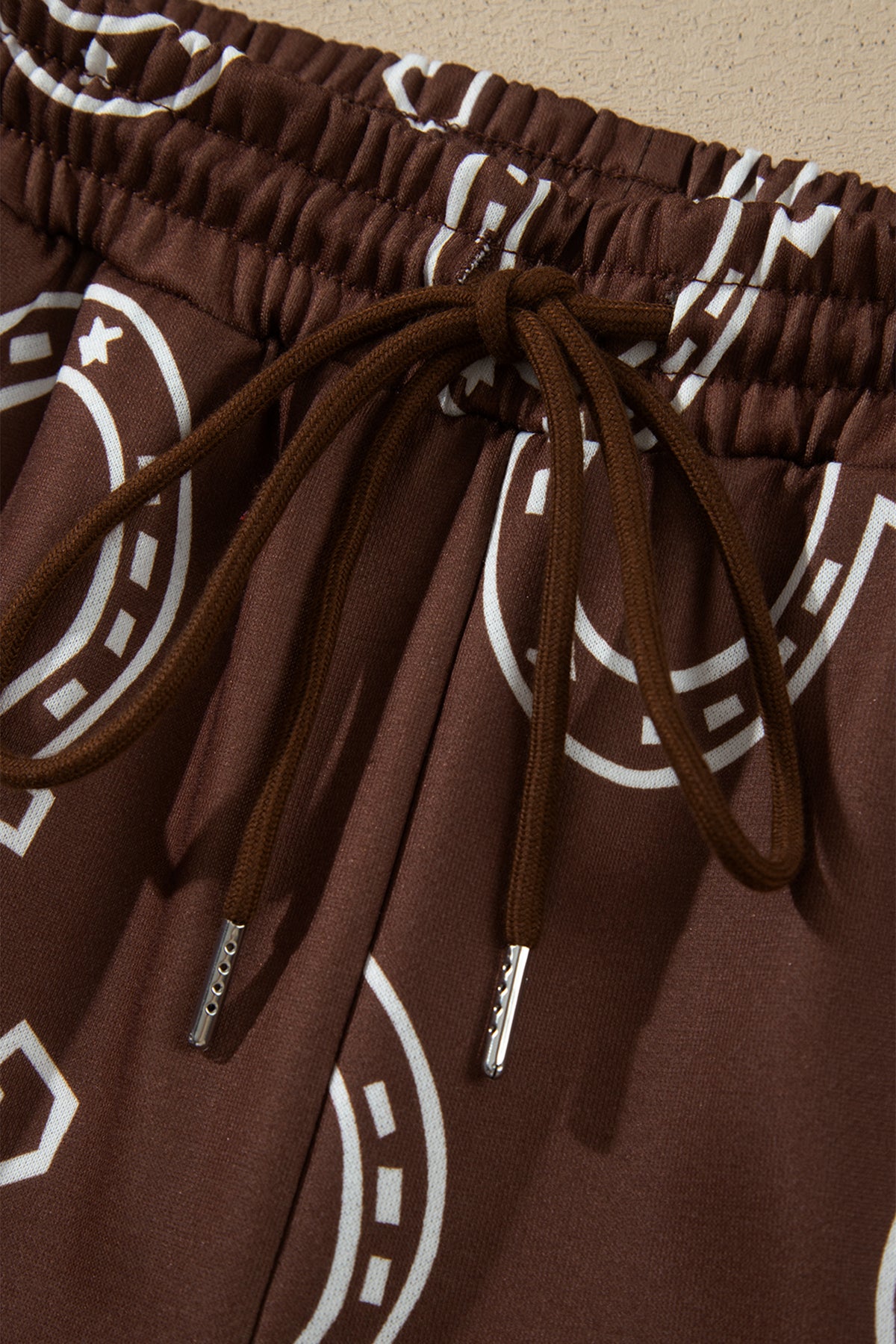 Brown Western Print Elastic Waist Pocket 2pcs Pant Set