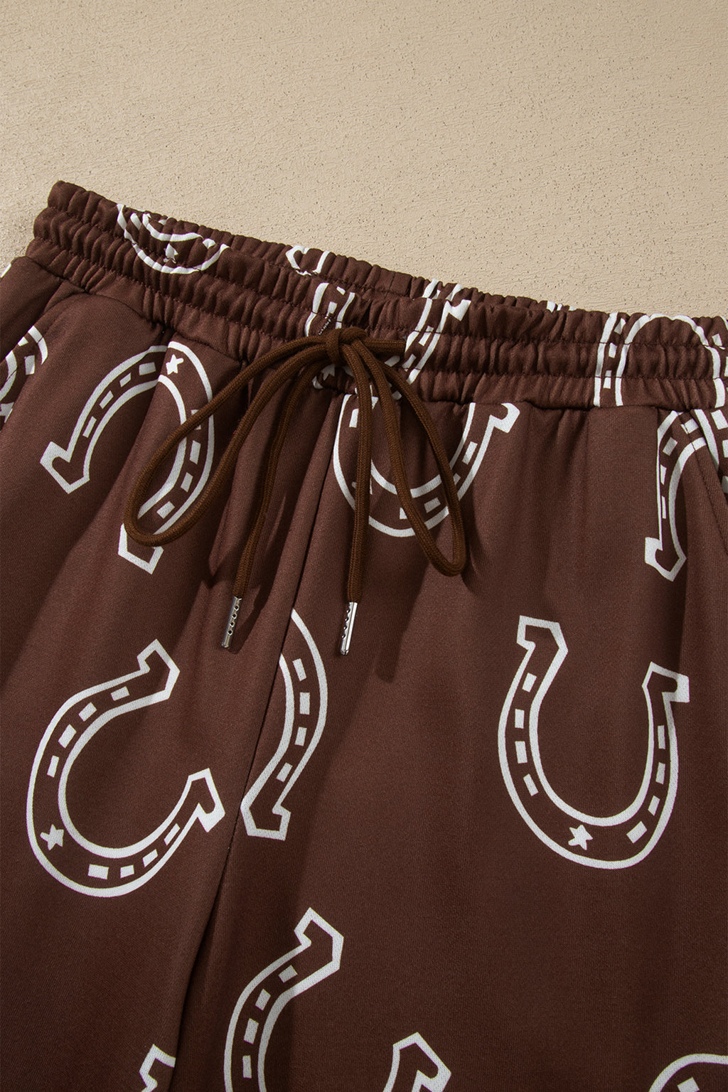Brown Western Print Elastic Waist Pocket 2pcs Pant Set