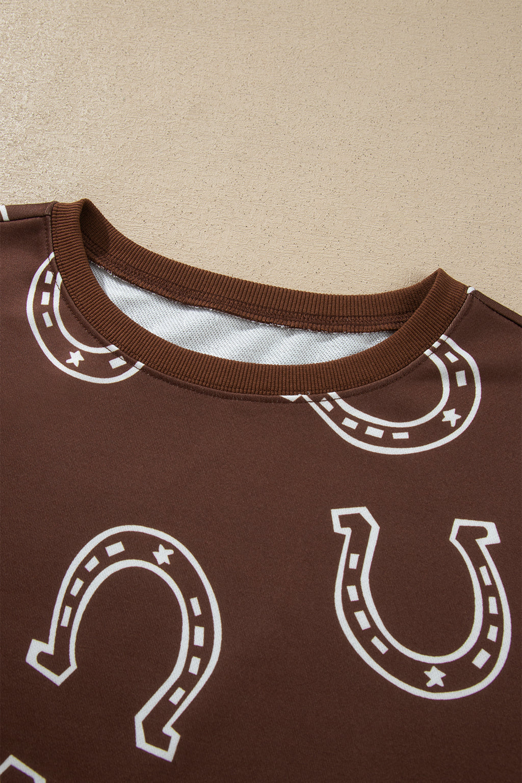 Brown Western Print Elastic Waist Pocket 2pcs Pant Set